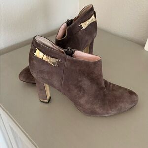 Kate Spade Brown Suede Ankle Booties with Gold Accents